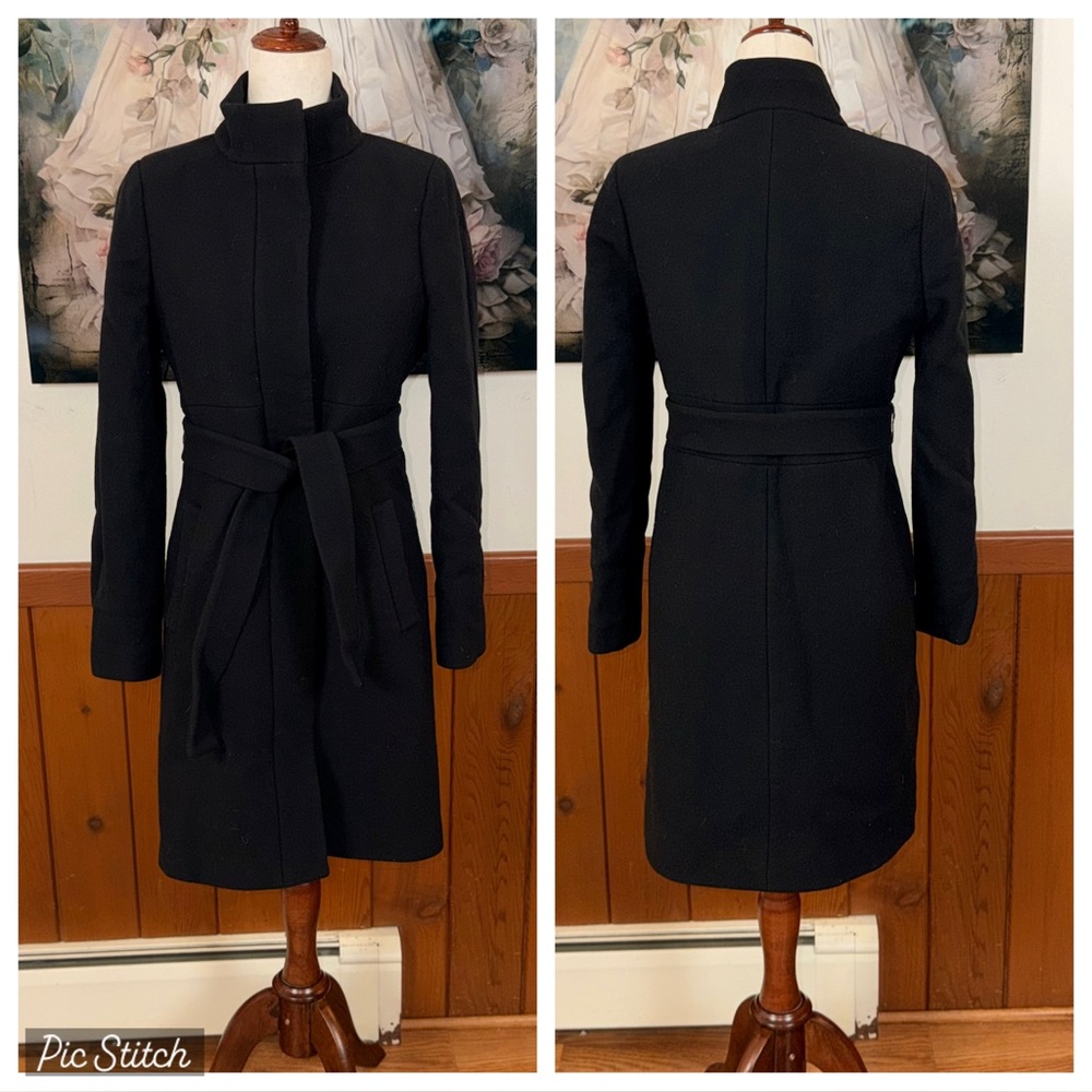 Gorgeous J. Crew Double Cloth Funnel Neck Belted Coat